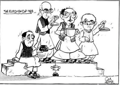 A cartoon by Sudhir Tailang on the 1989 general elections which led to VP Singh becoming Prime Minister. (HT ARCHIVE)