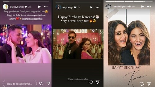 Ajay Devgn, Akshay Kumar and Sonam Kapoor wished Kareena Kapoor. Ajay Devgn, Akshay Kumar and Sonam Kapoor wished Kareena Kapoor.