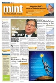 The front page of the inaugural edition of Mint, a business paper started by HT Media Ltd in partnership with The Wall Street Journal, on February 1, 2007