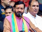 Haryana assembly election: CM Nayab Singh Saini during the nomination filing rally of BJP candidate Renu Dabla, in Kalanaur, Rohtak,