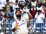 India's Rishabh Pant celebrates his century during Day 3 of the first Test match against Bangladesh, at MA Chidambaram Stadium in Chennai on Saturday.