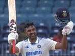 R Ashwin celebrating his century against Bangladesh in Chennai. 