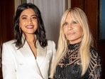 Rashmika Mandanna posed for a picture with Donatella Versace at an afterparty. Rashmika Mandanna posed for a picture with Donatella Versace at an afterparty.