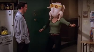 Chandler confesses his love for Monica: In season five, episode 8, Chandler expresses his love for Monica for the first time. In the episode, Monica tries to cheer up Chandler by putting a turkey on her head and dancing. She does so after he doesn't like some of their old stories.&nbsp; 
