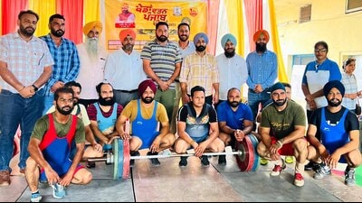 Athletes participating in the weightlifting competition held at Naresh Chandra stadium Khanna in Ludhiana on Sunday, September 22, 2024. (HT Photo)