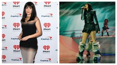 Camila Cabello delivered two stunning 'dark' looks – one in a sheer ombre dress and the other in a pop-rock outfit. (Instagram/@camila_cabello) Camila Cabello delivered two stunning 'dark' looks – one in a sheer ombre dress and the other in a pop-rock outfit. (Instagram/@camila_cabello)