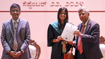 Chief Justice of India DY Chandrachud and attorney general of India R Venkataramani during the 32nd convocation of the National Law School of India University in Bengaluru on Sunday. (PTI) Chief Justice of India DY Chandrachud and attorney general of India R Venkataramani during the 32nd convocation of the National Law School of India University in Bengaluru on Sunday. (PTI)