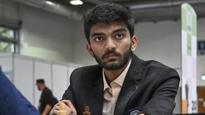 D Gukesh of India competes in the Chess Olympiad. (AP) (HT_PRINT) D Gukesh of India competes in the Chess Olympiad. (AP) (HT_PRINT)