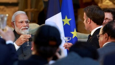 FILE PHOTO: French President Emmanuel Macron and Indian Prime Minister Narendra Modi during a dinner held at the Louvre in Paris, France, July 14, 2023. (REUTERS)