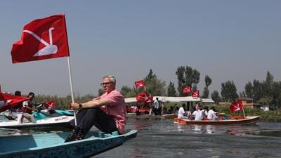 National Conference vice-president Omar Abdullah leading a Shikara rally at the Dal Lake in Srinagar. (Waseem Andrabi/HT) National Conference vice-president Omar Abdullah leading a Shikara rally at the Dal Lake in Srinagar. (Waseem Andrabi/HT)