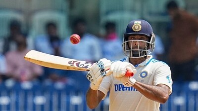 Ravichandran Ashwin plays a shot. (PTI) Ravichandran Ashwin plays a shot. (PTI)