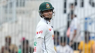Shakib Al Hasan was the first player to got out on Day 4 as R Ashwin got the better of him is his over of the session itself. (PTI) Shakib Al Hasan was the first player to got out on Day 4 as R Ashwin got the better of him is his over of the session itself. (PTI)