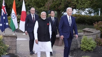 Prime Minister Narendra Modi with US President Joe Biden, Australia's Prime Minister Anthony Albanese, Japan's Prime Minister Fumio Kishida on the sidelines of the Quad leaders summit on Saturday. (AP) (HT_PRINT) Prime Minister Narendra Modi with US President Joe Biden, Australia's Prime Minister Anthony Albanese, Japan's Prime Minister Fumio Kishida on the sidelines of the Quad leaders summit on Saturday. (AP) (HT_PRINT)