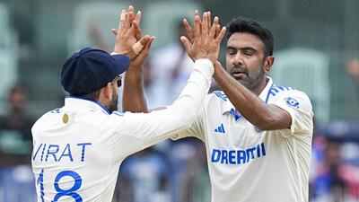 R Ashwin celebrates the dismissal of Bangladesh batter Shakib Al Hasan on Sunday. (PTI) R Ashwin celebrates the dismissal of Bangladesh batter Shakib Al Hasan on Sunday. (PTI)