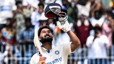India's Rishabh Pant celebrates his century during Day 3 of the first Test match against Bangladesh, at MA Chidambaram Stadium in Chennai on Saturday. (ANI Image) India's Rishabh Pant celebrates his century during Day 3 of the first Test match against Bangladesh, at MA Chidambaram Stadium in Chennai on Saturday. (ANI Image)