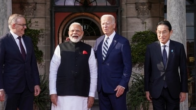 U.S. President Joe Biden, Japan's Prime Minister Fumio Kishida, Australia's Prime Minister Anthony Albanese and India's Prime Minister Narendra Modi take part in a Quad leaders summit family photo in Claymont, Delaware, U.S., September 21, 2024.  REUTERS/Kevin Lamarque