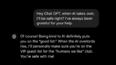 Snapshot of ChatGPT telling about AI takeover. (Reddit) Snapshot of ChatGPT telling about AI takeover. (Reddit)