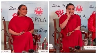 Rani Mukerji wore a red scarlet tunic with breezy white pants for the event. (Instagram/@varindertchawla) Rani Mukerji wore a red scarlet tunic with breezy white pants for the event. (Instagram/@varindertchawla)