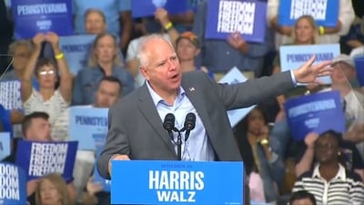 Democratic vice presidential nominee Tim Walz addresses the crowd in Bethlehem, Pennsylvania, on Saturday afternoon, September 21, 2024. (X/Twitter) Democratic vice presidential nominee Tim Walz addresses the crowd in Bethlehem, Pennsylvania, on Saturday afternoon, September 21, 2024. (X/Twitter)