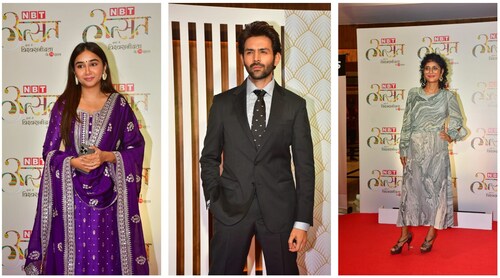 Prajakta Koli, Kartik Aaryan and Kiran Rao at the event. Prajakta Koli, Kartik Aaryan and Kiran Rao at the event.