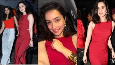 Shraddha Kapoor, in a stylish red midi dress, celebrated Stree 2's success with friends. (Instagram) Shraddha Kapoor, in a stylish red midi dress, celebrated Stree 2's success with friends. (Instagram)