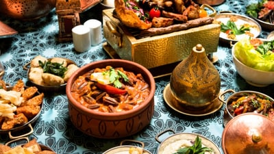 A table laid with all traditional Egyptian food A table laid with all traditional Egyptian food
