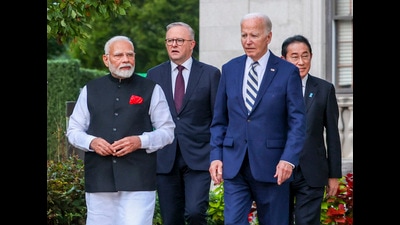 Delaware: President Joe Biden, Prime Minister Narendra Modi, Australia's Prime Minister Anthony Albanese and Japan's Prime Minister Fumio Kishida at the Quad Leaders Summit at Archmere Academy in Claymont, Delaware, USA, Saturday, Sept. 21, 2024. (PTI Photo) (PTI) Delaware: President Joe Biden, Prime Minister Narendra Modi, Australia's Prime Minister Anthony Albanese and Japan's Prime Minister Fumio Kishida at the Quad Leaders Summit at Archmere Academy in Claymont, Delaware, USA, Saturday, Sept. 21, 2024. (PTI Photo) (PTI)