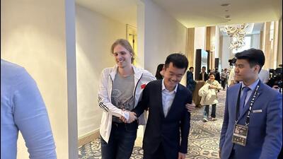 Hungarian GM Richard Rapport has worked with Ding Liren as his second during his 2023 match against Ian Nepomniachtchi. (HT Photo) Hungarian GM Richard Rapport has worked with Ding Liren as his second during his 2023 match against Ian Nepomniachtchi. (HT Photo)