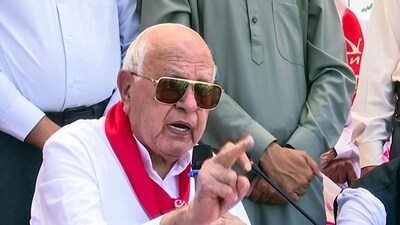 NC president Farooq Abdullah speaks to the media, in Rajouri. (ANI)