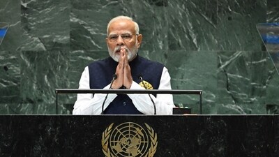 Prime Minister Narendra Modi speaks during "Summit of the Future" on the sidelines of the UN General Assembly at the United Nations Headquarters in New York. (AFP) Prime Minister Narendra Modi speaks during "Summit of the Future" on the sidelines of the UN General Assembly at the United Nations Headquarters in New York. (AFP)