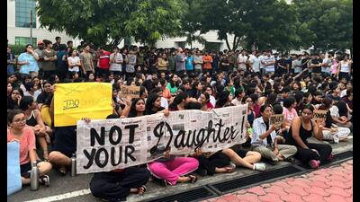 The students of the law university protest on the campus. (HT File) The students of the law university protest on the campus. (HT File)