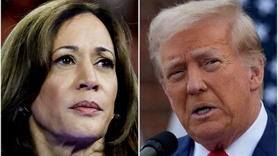 Kamala Harris challenges Donald Trump for another round of debate and asks him to quit his avoidance tactics.
REUTERS/Marco Bello, Jeenah Moon/File Photo (REUTERS)