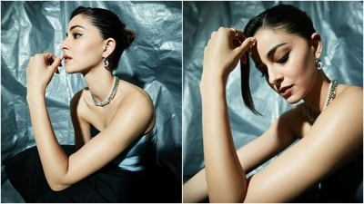 Ananya accessorised the outfit with black heeled boots, double hoop earrings, rings, a dainty ear stud, and a chain-link silver choker. As for the glam, she chose feathered brows, winged eyeliner, muted brown eyeshadow, mauve lip shade, rouged cheeks, and mascara-adorned lashes. Lastly, she tied her locks in a side-parted messy bun. Ananya accessorised the outfit with black heeled boots, double hoop earrings, rings, a dainty ear stud, and a chain-link silver choker. As for the glam, she chose feathered brows, winged eyeliner, muted brown eyeshadow, mauve lip shade, rouged cheeks, and mascara-adorned lashes. Lastly, she tied her locks in a side-parted messy bun. 