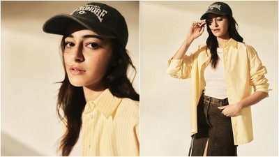 Ananya styled the ensemble with black chunky loafers, a baseball cap, a ring, and a dainty chain. Leaving her silky tresses loose, she complemented the chic fall look with darkened brows, mascara-adorned lashes, glossy pink lip shade, rouge-tinted cheeks, and a dewy base. Ananya styled the ensemble with black chunky loafers, a baseball cap, a ring, and a dainty chain. Leaving her silky tresses loose, she complemented the chic fall look with darkened brows, mascara-adorned lashes, glossy pink lip shade, rouge-tinted cheeks, and a dewy base. 