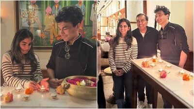 Isha Ambani and Mukesh Ambani at Vikas Khanna's NYC restaurant. Isha Ambani and Mukesh Ambani at Vikas Khanna's NYC restaurant.