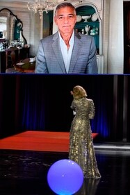George Clooney appears on a screen to give a message to Australian actress Cate Blanchett, as she receives the Donostia Lifetime Achievement Award in recognition of her distinguished film career, during the 72nd San Sebastian International Film Festival. (Photo by ANDER GILLENEA / AFP) (AFP) George Clooney appears on a screen to give a message to Australian actress Cate Blanchett, as she receives the Donostia Lifetime Achievement Award in recognition of her distinguished film career, during the 72nd San Sebastian International Film Festival. (Photo by ANDER GILLENEA / AFP) (AFP)