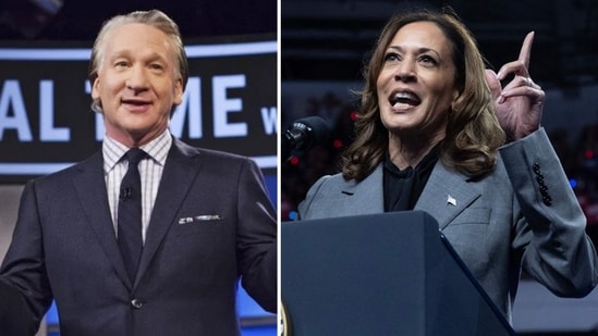 Bill Maher blasts Kamala Harris for her Middle East policy (Janet Van Ham / HBO, photo by SCOTT OLSON / GETTY IMAGES NORTH AMERICA / Getty Images via AFP)