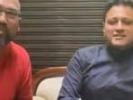 Mauris Noronha (left) with Uddhav Sena leader Abhishek Ghosalkar on a Facebook live on Thursday in which the Sena leader was shot by Noronha (Video screengrab)