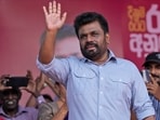Sri Lankan new President Anura Kumara Dissanayake waves to supporters during a public rally in Dehiowita.(AP file)