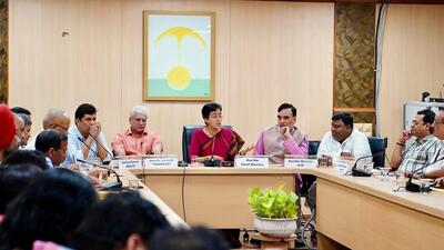 Atishi held a meeting with Cabinet colleagues and senior government bureaucrats on Tuesday. (HT Photo) Atishi held a meeting with Cabinet colleagues and senior government bureaucrats on Tuesday. (HT Photo)