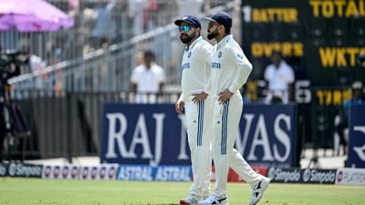 India's Virat Kohli (R) and captain Rohit Sharma arrive to field during the second day of the first Test cricket match between India and Bangladesh at the M.A. Chidambaram Stadium in Chennai on September 20, 2024 (AFP) India's Virat Kohli (R) and captain Rohit Sharma arrive to field during the second day of the first Test cricket match between India and Bangladesh at the M.A. Chidambaram Stadium in Chennai on September 20, 2024 (AFP)
