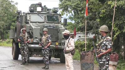CRPF personnel deployed at Gamgiphai, the interstate check post border after the recent violence in different areas, in Kangpokpi/Imphal West. (ANI FILE PHOTO)