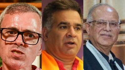 Omar Abdullah (L), Ravinder Raina (C), Tariq Karra (R) Omar Abdullah (L), Ravinder Raina (C), Tariq Karra (R)