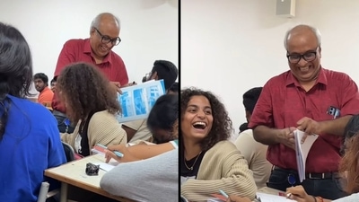 A Hyderabad professor's reaction to his students' prank is winning hearts online (Instagram/@_univentures) A Hyderabad professor's reaction to his students' prank is winning hearts online (Instagram/@_univentures)