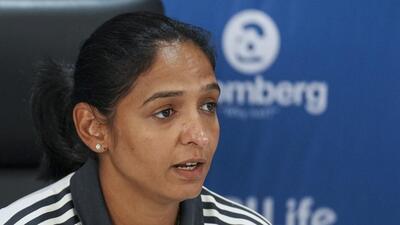 India women's cricket team captain Harmanpreet Kaur addresses the pre-departure press conference. (PTI) India women's cricket team captain Harmanpreet Kaur addresses the pre-departure press conference. (PTI)