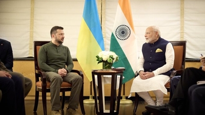 Ukrainian President Volodymyr Zelenskyy with PM Narendra Modi.