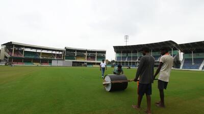 Preparations underway at Kanpur’s Green Park Stadium for the second Test between India and Bangladesh. (HT) Preparations underway at Kanpur’s Green Park Stadium for the second Test between India and Bangladesh. (HT)