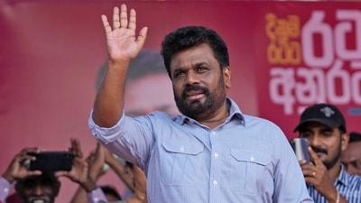 Sri Lankan new President Anura Kumara Dissanayake waves to supporters during a public rally in Dehiowita. (AP file)