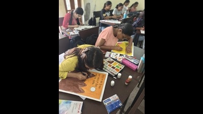 Students taking part in Kshitij 3.0 at LU on Tuesday. (HT)