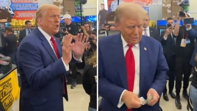 Donald Trump hands $100 to PA mom of 3 for groceries in viral video (@margommartin/X) Donald Trump hands $100 to PA mom of 3 for groceries in viral video (@margommartin/X)